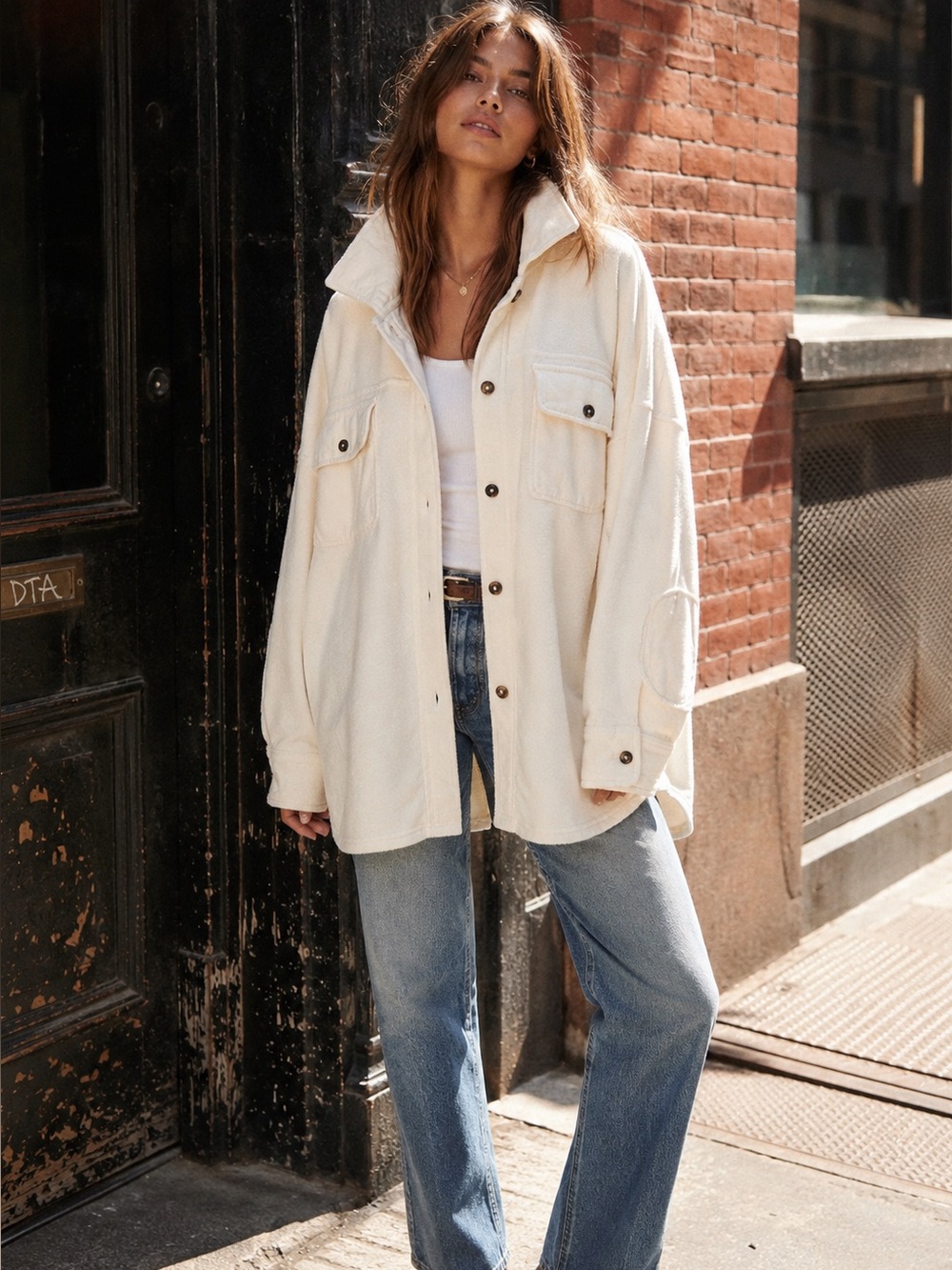 FREE PEOPLE Cream Ruby Style Distressed Oversized Bohemian Shacket, M